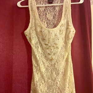 Lace, cream tank with beading & jewel detail